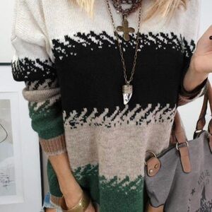 Stylish Women's Sweater - Black, Green, and Cream